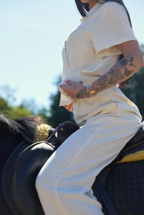 Lněné kalhoty LINA Ivory - Velikost: M