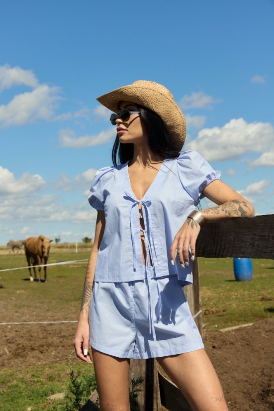 Poplin shorts SERRA Ecru Azure