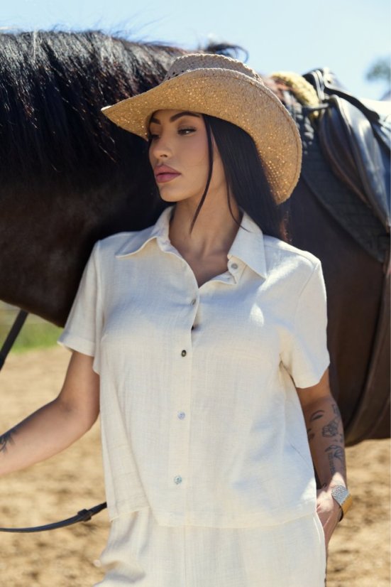 Lněná košile LINA Ivory - Velikost: S/M