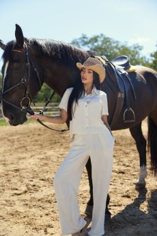 Lněné kalhoty LINA Ivory