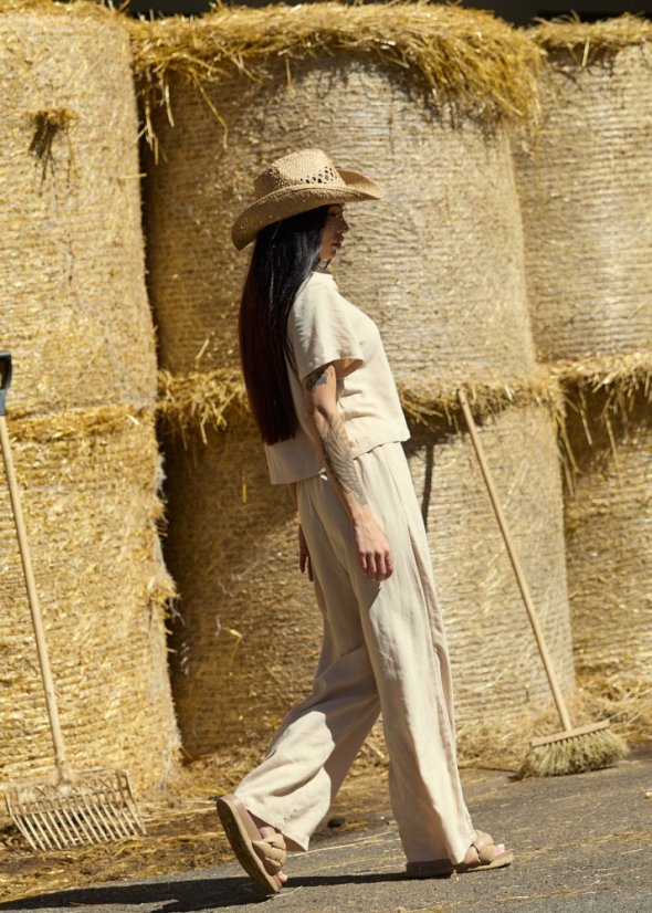 Linen pants LINA Natural - Velikost: M/L